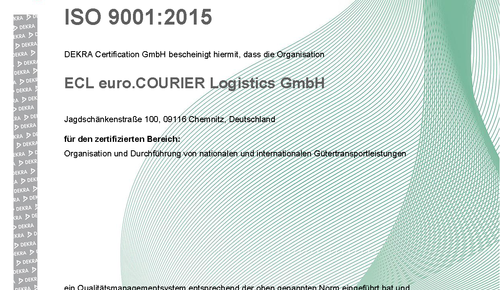 Zertifikat des Qualitätsmanagementsystems nach DIN ISO 9001