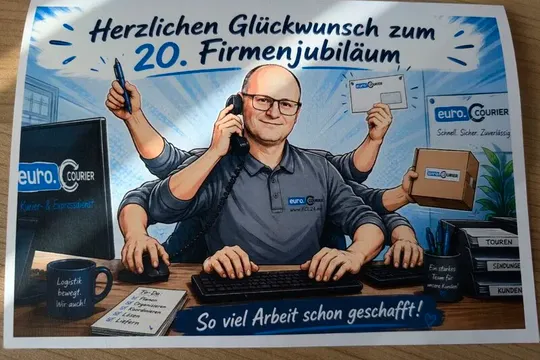 ein KI-generiertes Bild mit dem Disponenten Herrn Nietzold am Telefon und 6 Armen