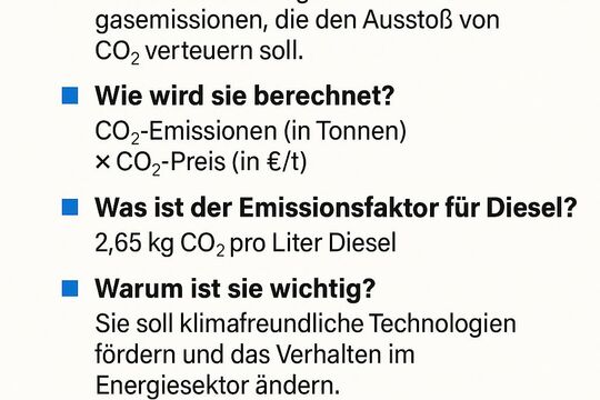 Hier wird die CO2-Abgabe bildlich erklaert mit den Auswirkungen, den Berechnungen und was ab 2027 passiert,