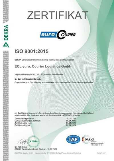 Zertifikat Qualitätsmanagementsystem ISO 9001