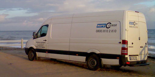 Mercedes-Benz Sprinter on the French Atlantic coast on the way with a special ride on behalf of ECL euro.COURIER.