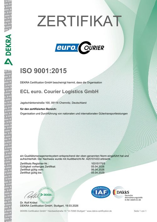 Zertifikat Qualitätsmanagementsystem ISO 9001